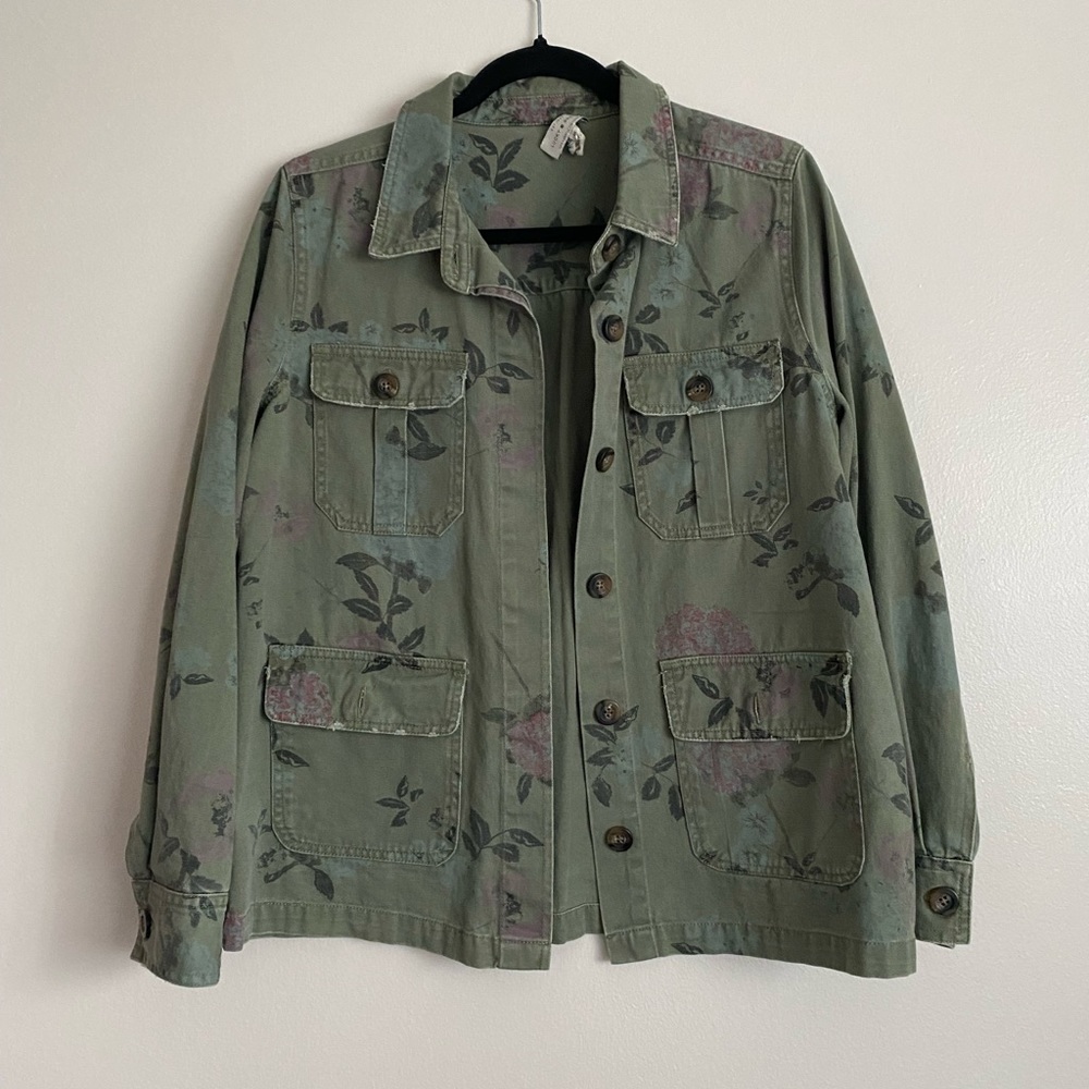 Lucky Brand Olive Green Floral Utility Jacket